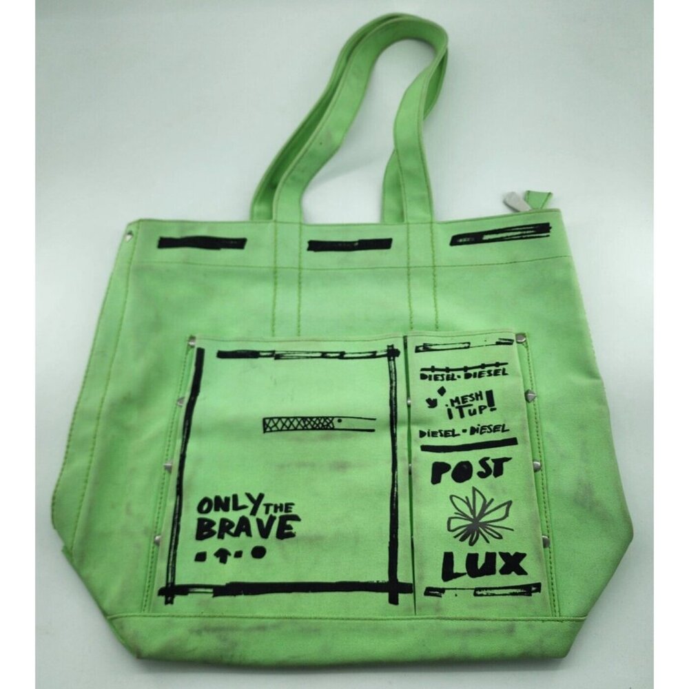 Diesel Large Shoulder Tote Bag Heavy Canvas Green PopArt Post Lux Only The Brave